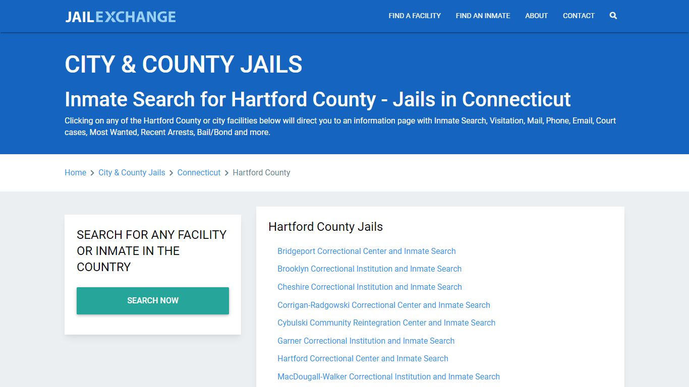 Inmate Search for Hartford County | Jails in Connecticut - Jail Exchange